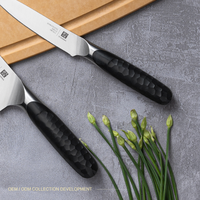 Set Pisau Dapur 2 Buah Bahan Stainless Steel, Pisau Santoku 7 Inci dan Pisau Serbaguna 5 Inci dengan Gagang POM, Pisau Koki Profesional
