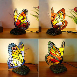 Lámpara <span class=keywords><strong>Tiffany</strong></span> de Estilo Americano Campestre, Diseño de Mariposa Hecho a Mano para Decoración del Hogar u Oficina, Lámpara de Lectura Flexible para Escritorio o Mesita de Noche, Novedad - Product Image 4