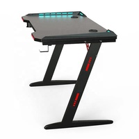 Tables de jeu d'ordinateur de luxe en forme de Z de gros en Géorgie, poste de travail, LED RVB, bureau de jeu pour PC portable avec porte-gobelet de console