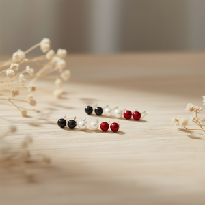 Ensemble de 12 paires de boucles d'oreilles en perles, acier inoxydable, bijoux tendance pour femmes, mélange de couleurs noir, blanc, rouge, style minimaliste, à porter au quotidien - Product Image 5