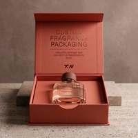 Boîte à parfum rigide de style livre rouge magnétique premium sur mesure pour une seule bouteille, présentation pour emballage de parfum personnalisé