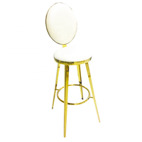 Tabouret de bar de mariage en acier inoxydable doré, dossier ovale solide, coussin en cuir blanc, chaise haute pour événements