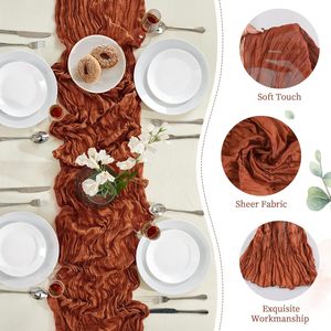Chemin de table en <span class=keywords><strong>gaze</strong></span> de coton terracotta de 1,80 m, rouge rouillé romantique, pour linge de table vintage, accents de douche nuptiale, mariage, maison, hôtel, durable - Product Image 3