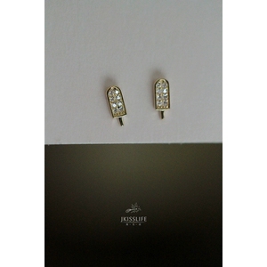 E938 Let's Get Started Pendientes de botón de plata S925 con baño de rodio y oro de 14K, con diseño divertido y creativo de tenedores, paletas y pasteles, con circonita, Christian - Product Image 2