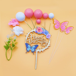 Cake Topper 12 piezas Set Party Faux Ball Set Decoración Mariposa Toppers Pasteles de <span class=keywords><strong>flores</strong></span> para Navidad Boda Aniversario Pasteles - Product Image 3