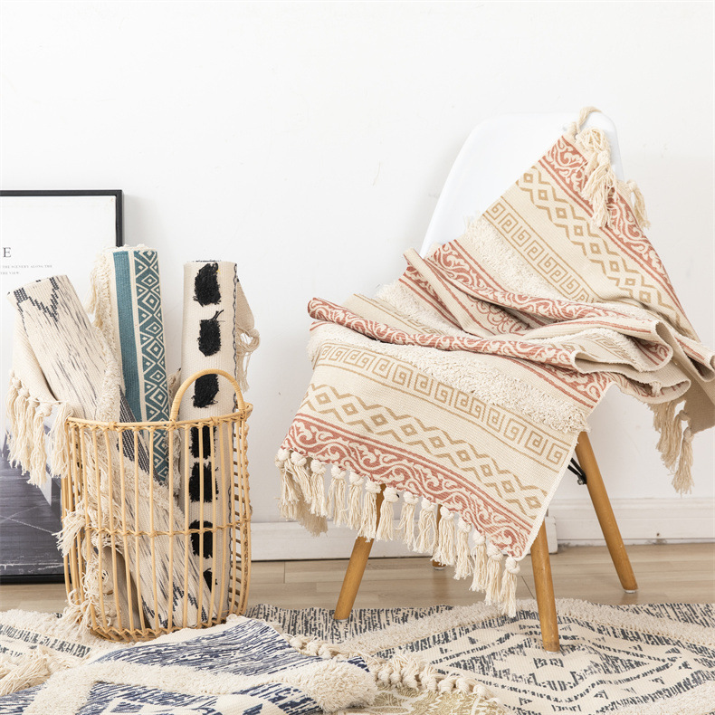 Лидер продаж Amazon, Плетеный вручную ковер для пикника в богемном стиле, хлопковый ковер с кисточками в стиле ретро, 3D плечевой напольный коврик для кемпинга, гостиной