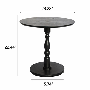Tavolino Rotondo Nero da 23 Pollici con Gambe in Legno Massello, Tavolino Moderno per Piccoli Spazi, Comodino - Product Image 4