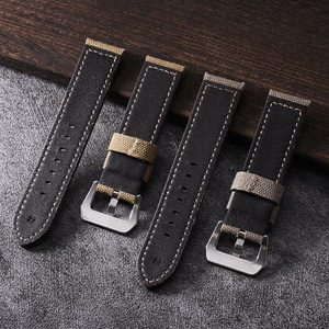 Cinturino <span class=keywords><strong>per</strong></span> Orologio Lionorm Classico Impermeabile 22mm 24mm in <span class=keywords><strong>Tela</strong></span> e Pelle Marrone Vintage Morbido Sostitutivo - Product Image 5