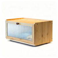 Boîte à pain en bambou pour comptoir de cuisine, organisateur grande capacité avec porte en acrylique magnétique, conteneur multifonctionnel
