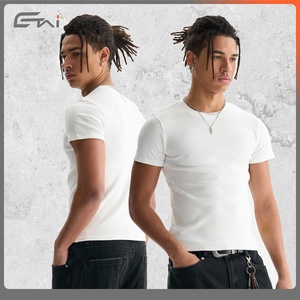 เสื้อยืดคอกลมเข้ารูปเข้ารูปสำหรับผู้ชายเสื้อยืดผ้าฝ้ายสแปนเด็กซ์ทรงกลมมีคุณสมบัติแห้งเร็วและพิมพ์สกรีน - Product Image 3