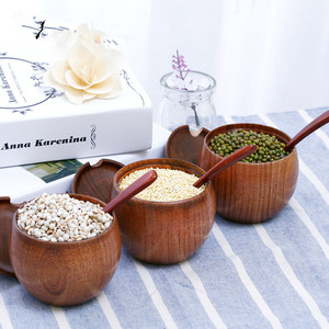 Houten Zoutkelder Suikerkom Peperdoos Zout Kruiden Container Opbergdoos Met Deksel En Lepel Houten Kruidenbak Kruidenpotjes - Product Image 1