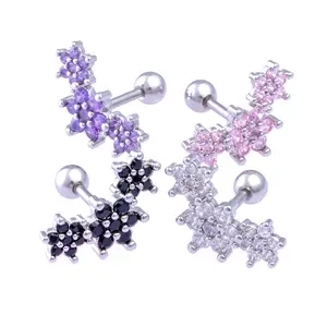 Acier inoxydable squelette dés vague Tragus oreille clou titane coeur fleur arc en forme de Zircon pavé Septum oreille Piercing bijoux