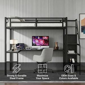 Metal Loft <strong>Bed</strong> for Dormitory Apartment Heavy Duty <strong>Bunk</strong> <strong>Bed</strong> <strong>with</strong> <strong>Desk</strong> OEM Custom Project Furniture - Product Image 2