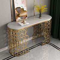 Foshan Fabricant Minimaliste Mur-Étreignant Table D'entrée En Acier Inoxydable Marbre Hôtel Villa Passages Console Table