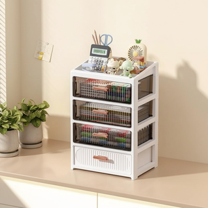 <span class=keywords><strong>4</strong></span>層式学生用文房具収納引き出し、デスクトップ用プラスチック製ジュエリー・コスメティックキャビネット、ミニデスク引き出しオーガナイザー - Product Image 1