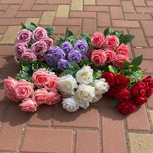 Usine Prix <span class=keywords><strong>De</strong></span> Gros Artificielle Rouge Soie Rose <span class=keywords><strong>Bouquet</strong></span> <span class=keywords><strong>De</strong></span> Mariage Faux Fleur Décoration Fleur - Product Image 1