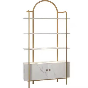 Vitrine de présentation de produits de beauté professionnelle, présentoir sur pied doré pour boutique de cosmétiques, présentoir de cosmétiques à LED - Product Image 6