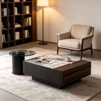 Table basse carrée convertible moderne de style nordique, plateau en pierre, structure en bois, tiroirs de rangement, écologique, durable, facile à nettoyer, pour la maison