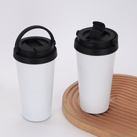 Mug isotherme en acier inoxydable de 500 ml (16 oz) pour sublimation, avec poignée, pour café et sport, à boire directement, cadeau, blanc
