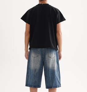 Camiseta Corta de Manga Corta para Hombre, Versátil, de Color Sólido, con Borde Crudo, de Algodón 100% de Primera Calidad, Estilo Urbano, Talla Grande - Product Image 2
