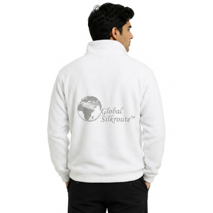 Nouveau sweat à capuche en polaire épaisse avec broderie de logo personnalisé, fermeture éclair 1/4, col montant, tricoté ample pour l'hiver, unisexe - Product Image 2