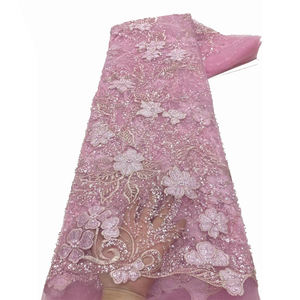 NI.AI Lovely Pink Color Perlas Malla Encaje Bordado Con Cuentas y Lentejuelas Vestido De Novia Tela Mujeres Vestido De Fiesta Encaje - Product Image 1