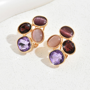 2024 Vintage Glasmalerei Edelstein Ohr stecker Klassische geometrische runde Ohr stecker für Frauen für Party Beach <span class=keywords><strong>Prom</strong></span> Urlaub - Product Image 5