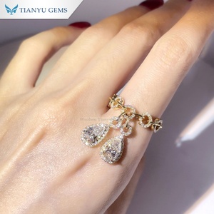 Tianyu Gems Custom Women's 18K Yellow <b>Gold</b> <b>Cocktail</b> <b>Ring</b> Pear Cut Diamond Pave Setting Luxury Pendant Design - Product Image 3