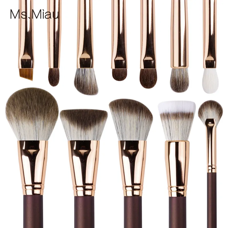 2023 high quality makeup brushes luxury custom wood 12 piece Cosmetic brush cooper makeup brushes set