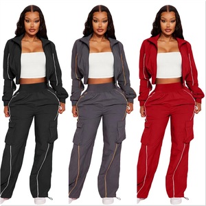 Nouvel ensemble décontracté printemps deux pièces avec veste courte, cardigan et pantalon cargo à jambe droite pour <span class=keywords><strong>femme</strong></span> - Product Image 1