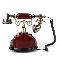 Téléphone fixe vintage à cadran rotatif en résine rouge foncé, avec cordon, garantie 1 an, fonction de recomposition et haut-parleur pour la maison et le bureau