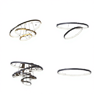 Lustre moderne en aluminium, finition noire, 4 anneaux, luminaire suspendu LED, plafond intérieur, 3500K blanc chaud - Product Image 2