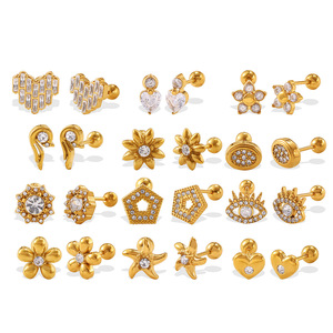 Floral Stud <b>Earrings</b> Gold Plated Crystal Inlay Stainless Steel <b>Post</b> Gift Jewelry For Women Fashion Accessory - Product Image 5