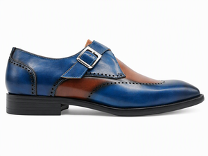 Blue <b>Brown</b> Two Tone Genuine Leather <b>Monk</b> Strap <b>Shoes</b> for <b>Men</b> Slip On Dress <b>Shoes</b> Round Toe Brogue Office Career Business Wedding - Product Image 2