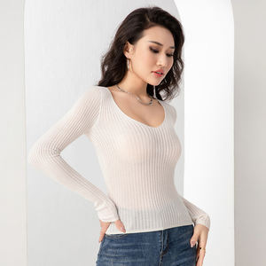 Mode chandails pour femmes 2024 décontracté col en v à manches longues tricoté t-shirt personnalisé de qualité supérieure vêtements pour femmes - Product Image 5