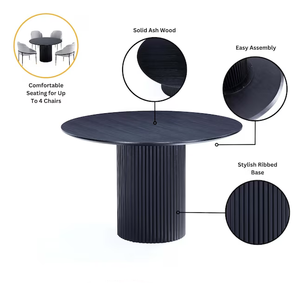 Ensemble table à manger moderne contemporaine noire et grise confort 6 places <span class=keywords><strong>4</strong></span> <span class=keywords><strong>chaises</strong></span> avec table ronde Table finition teintée en <span class=keywords><strong>bois</strong></span> <span class=keywords><strong>naturel</strong></span> - Product Image 3