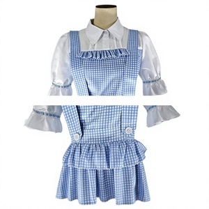 Robe de cosplay Dorothy pour femmes, style Lolita, robe de demoiselle d'honneur à manches courtes, robe maxi à carreaux patchwork, vêtements de fête d'Halloween pour filles - Product Image 6