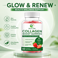 Gummies de Collagène Boost Marque Blanche, Peptides de Collagène de Poisson, Fraise, pour l'Élasticité et l'Éclat de la Peau, Gummies à la Pectine, 60 Unités, OEM