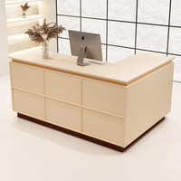 Comptoir de caisse en bois en forme de L, style crème, simple et moderne, avec tiroirs, pour magasins de vêtements, boutiques pour femmes, comptoir de bar commercial compact