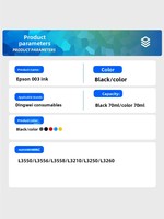 Compatible con Botellas de Tinta de Recarga Premium 003 para Impresoras de Inyección de Tinta Epson L1110/L3100/L3101/L3110/L3150/L5190 EcoTank