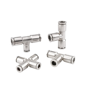 Raccord pneumatique à connexion rapide, tout en cuivre nickelé, en forme de T, croix PE6 8 10, résistance à haute pression, pièces pneumatiques - Product Image 1