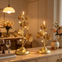 2 pièces de bougeoirs en métal en forme de feuille de Ginkgo dorée, centre de table décoratif pour la maison, les fêtes et les événements