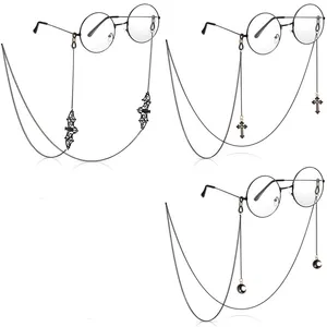 أزياء جديدة المدرسة القديمة المعادن نظارات الشمس حامل حزام سلسلة الراحة البرق عبر القمر الأسود الخفافيش سحر النظارات التجنيب