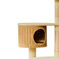 Arbre à chat moderne en bois massif avec 4+ niveaux, hauteur 155 cm, assemblage facile, emballé en carton pour plusieurs chats