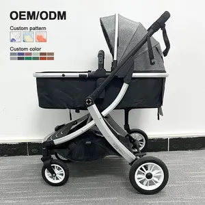 Carrozzina da viaggio portatile personalizzata ad alta visibilità telaio pieghevole regolabile in alluminio passeggino compatto leggero 3 in 1 per neonato