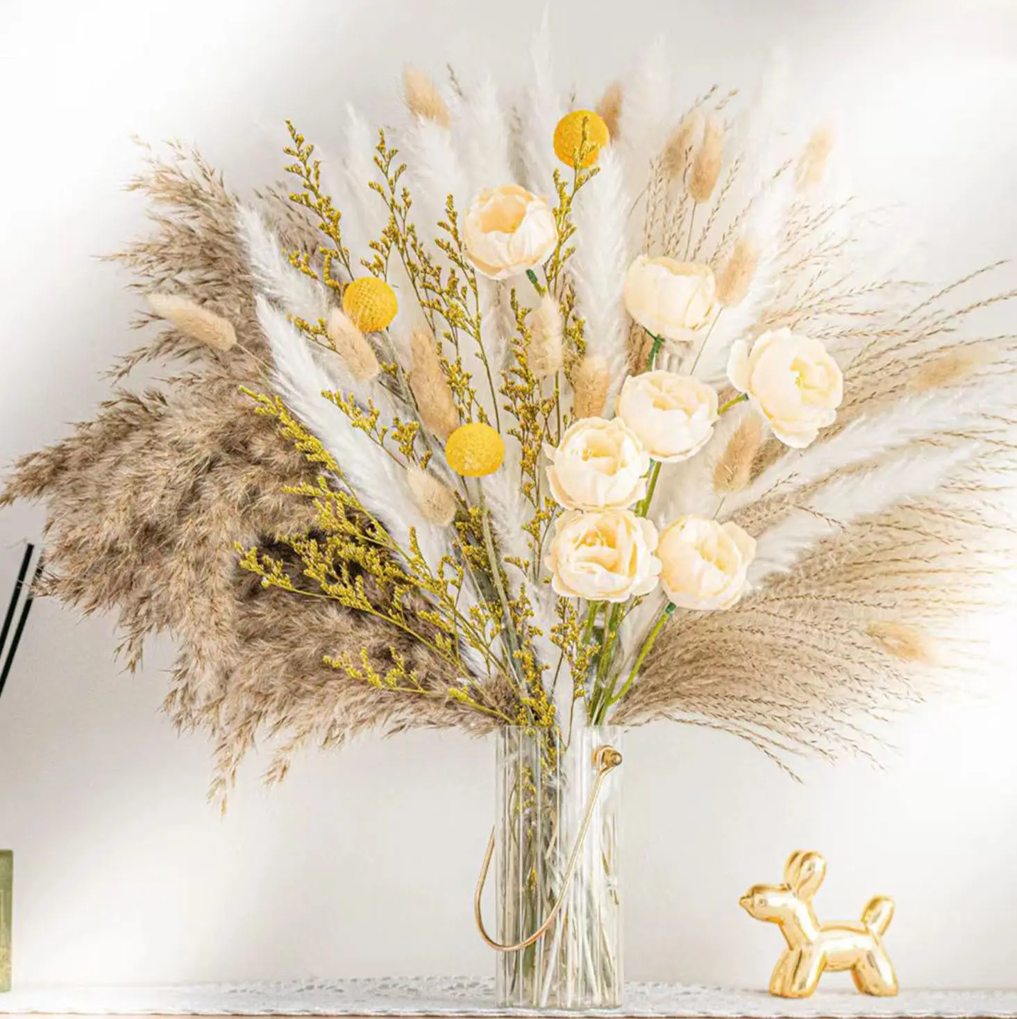 Pampas Grass Preserved Dried Flowers Bouquet Natural Boho Home Decor Flower Arrangement Original Decorative Flower 44cm Tall 56