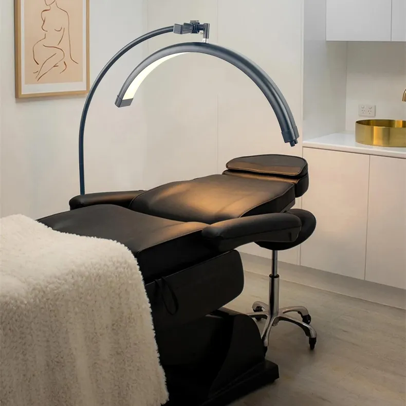 Equipo de salón de belleza Lámpara de pestañas Lámpara de luz de media luna de piso de diamante para cama de extensión de pestañas y luz de cama de masaje