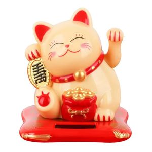 Chat porte-bonheur solaire agitant la patte, attirant la richesse et la bonne fortune – Ornements solaires pour la maison et le bureau - Product Image 1