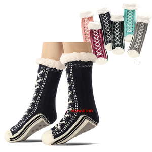 Ecowalson-Chaussette en peluche antidérapante pour femme, chaussons courts, chaussons en peluche, antidérapants, pour l'hiver - Product Image 1