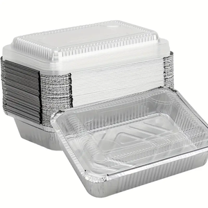 2.25lb hình chữ nhật nhôm lá mỏng container với nắp nhựa bán buôn dùng một lần Khay nhôm cho thực phẩm lưu trữ và phục vụ - Product Image 1